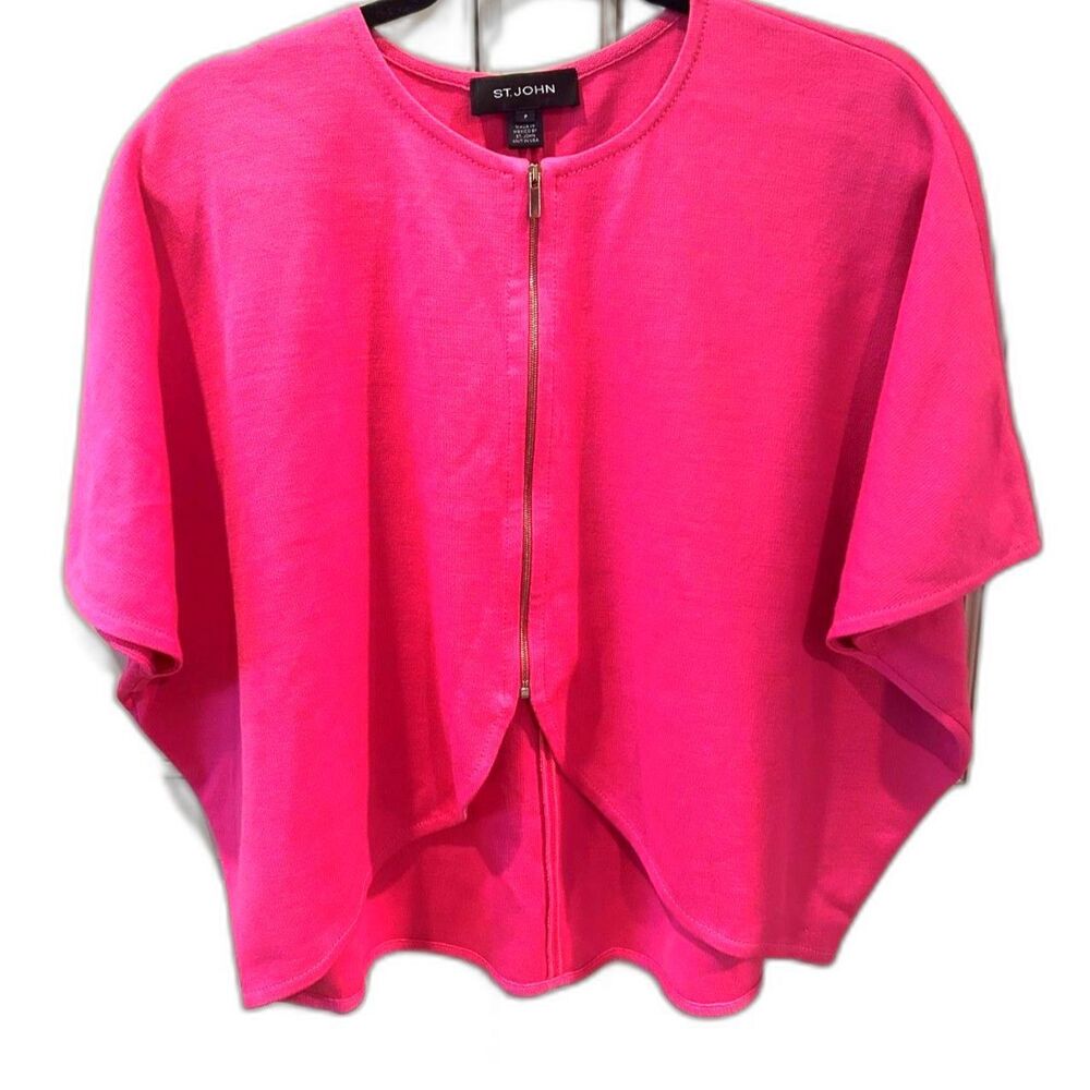 St. John Pink Front-Zip Knit Cardigan Cape Sweater - Size P